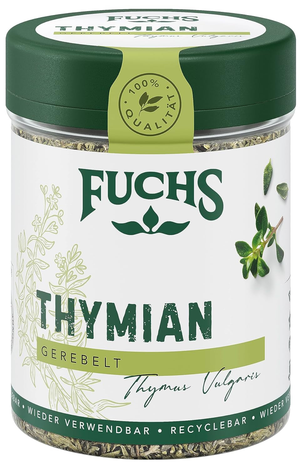 Fuchs Gewürze - Thyme gerebelt - Mediterranean Kräuternote für Feta, Gemüse und Fleischgerichte - ingredienti naturali - 20 g in wiederverwendbarer, recyclebarer Dose