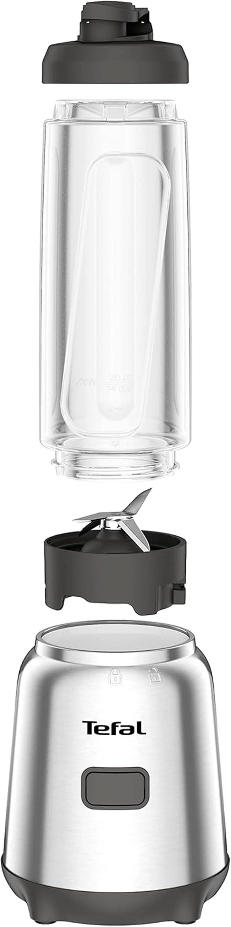 Tefal BL15FD Mix Und Move Mini-Standmixer, 300 Watt, 2 Flaschen To-Go in Premium Tritan, Kompaktes Design, Einfach Zu Reinigen, Abnehmbare Klingen, Einknopfbedienung, Silber/Grau Mama si Copilul Naty Shop