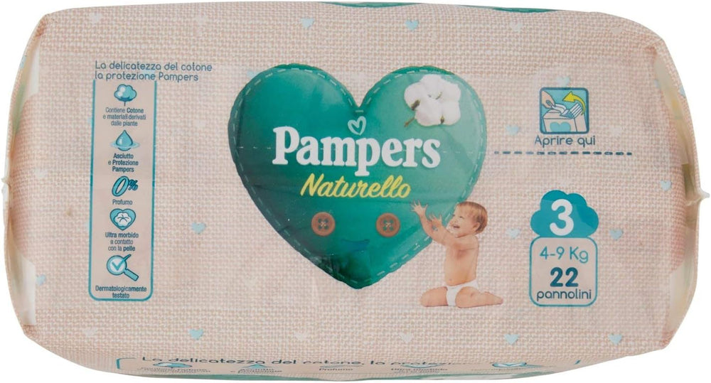 Pampers Naturello Midi, 22 pannolini, taglia 3 (4-9 kg)