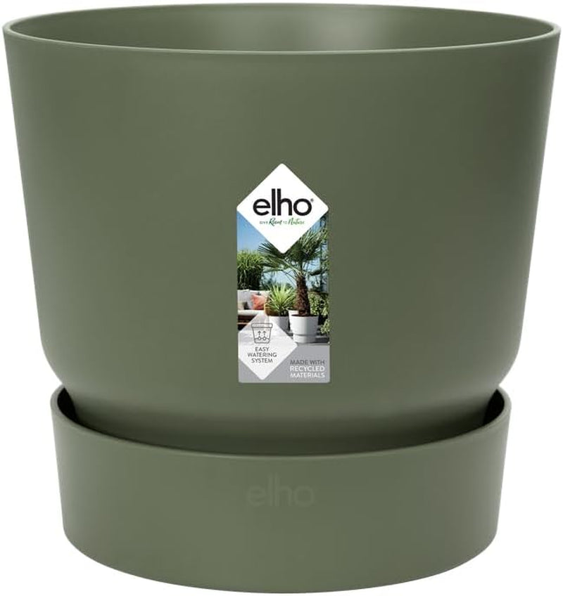 elho Greenville Round 16 - Ghiveci pentru flori pentru interior și exterior - Ghiveci cu auto-udare - 100% plastic reciclat - Ø 16,0 x H 15,3 cm - Verde/Verde frunză