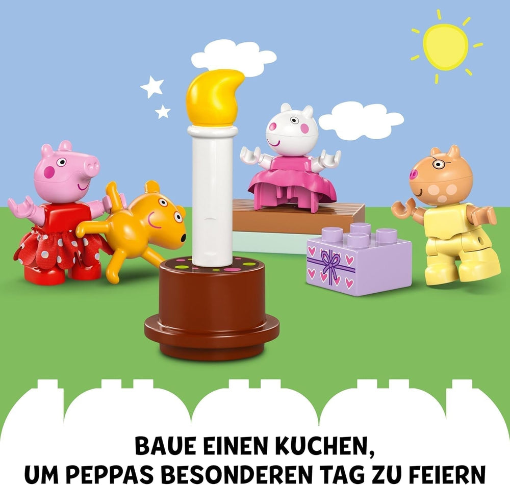 LEGO DUPLO La casa del compleanno di Peppa: giocattolo creativo a 3 personaggi, costruisci e ricostruisci la casa giocattolo per bambini di 2 anni, ragazzi e ragazze, promuove la destrezza 10433 Set da costruzione Besuche den LEGO-Store