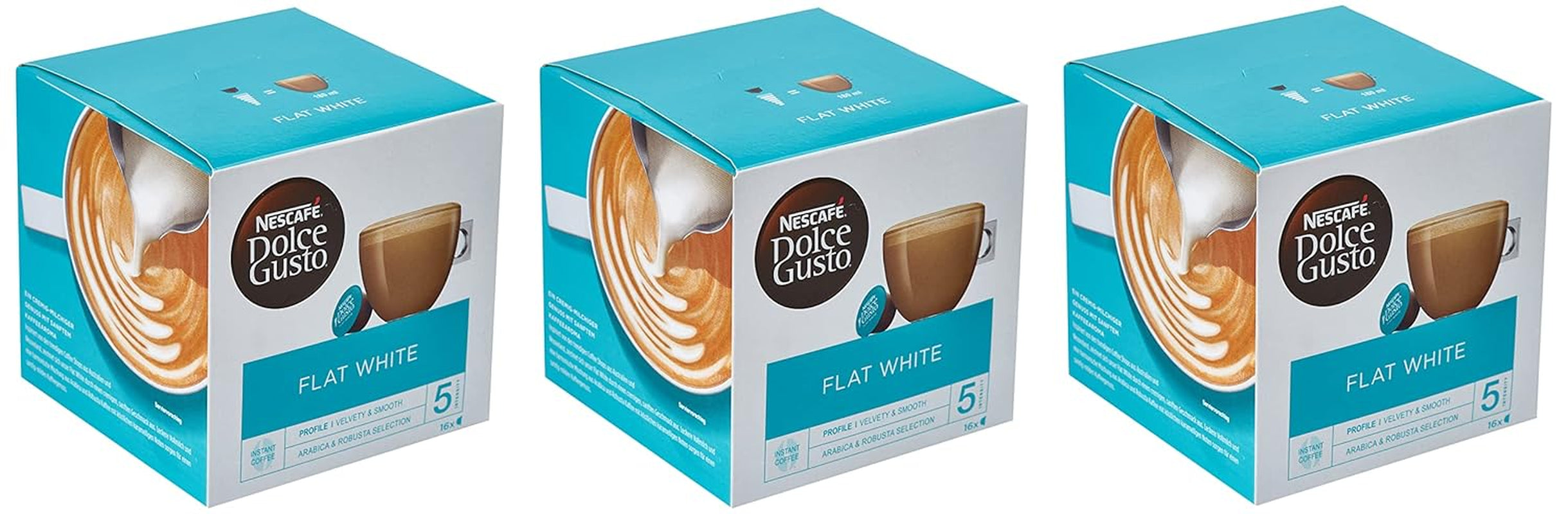NESCAFÉ Dolce Gusto Flat White, 48 Kaffeekapseln, Arabica und Robusta Bohnen, Cremig-Milchiger Genuss, Kaffeekreation, Coffee-Shop Trend, Aromaversiegelte, 9er Pack (3x16 Kapseln)