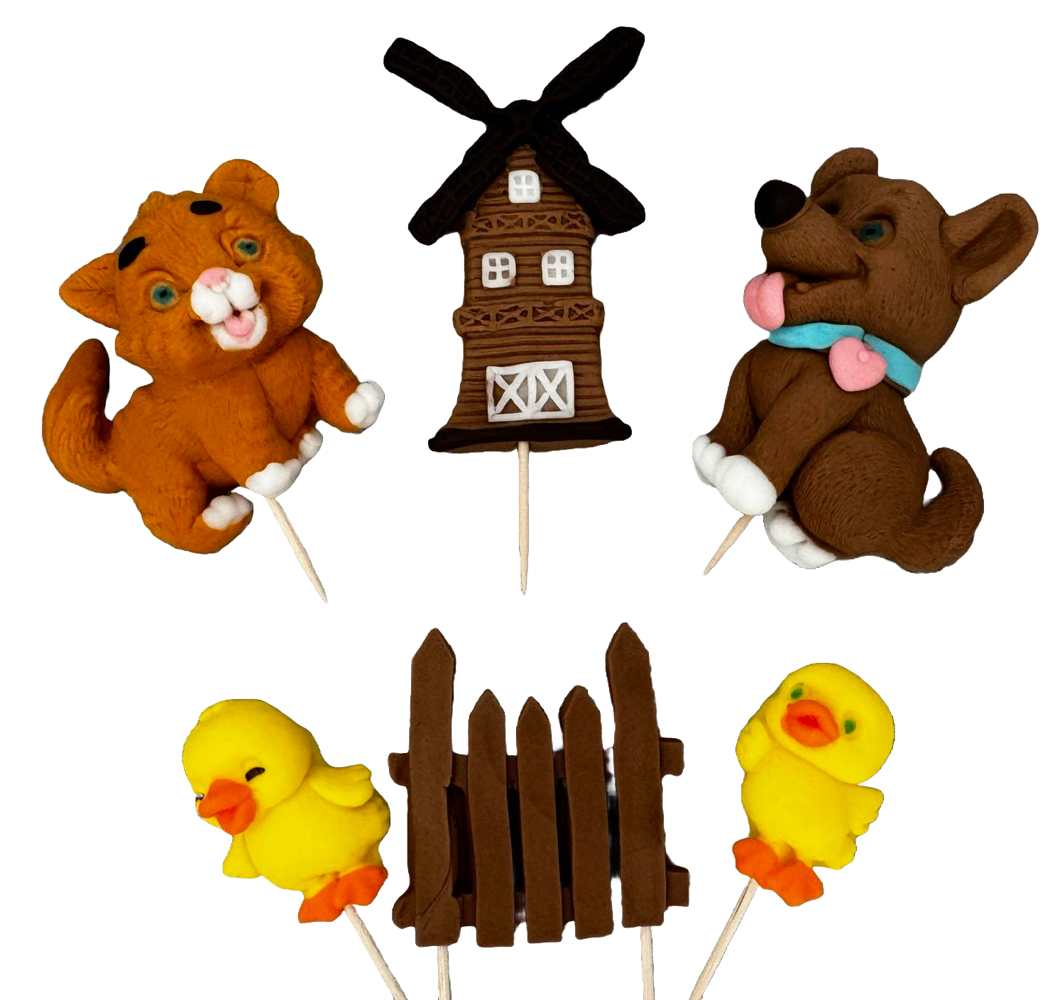 Set 6 decoratiuni comestibile din zahar, Ferma Decoratiuni din Pasta de Zahar Naty Shop