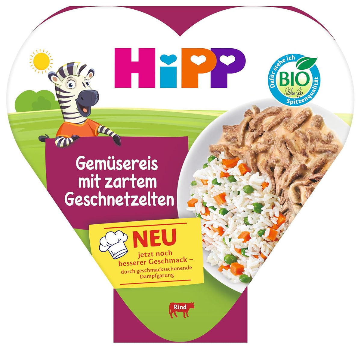 Riso vegetale biologico HiPP con carne tenera affettata (6 x 250 g), pasto da 1 anno, leggermente cotto a vapore, vegetariano, condito per bambini, qualità biologica