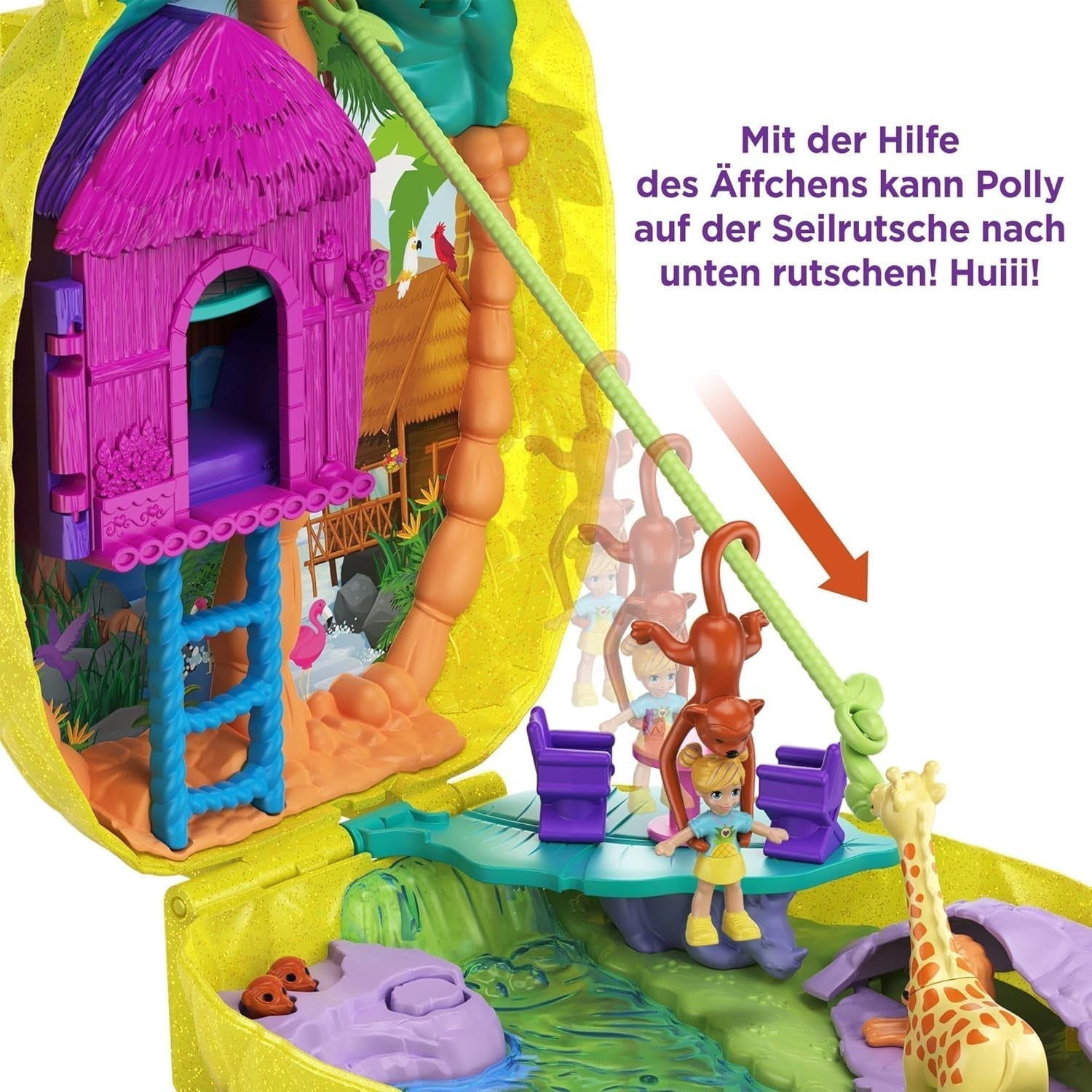 Polly Pocket GKJ64 - Scatola tascabile portatile ad ananas con 8 funzioni divertenti, bambole Polly e Purple, 2 accessori e foglio di adesivi; giocattolo per bambini dai 4 anni in su Papusi Naty Shop
