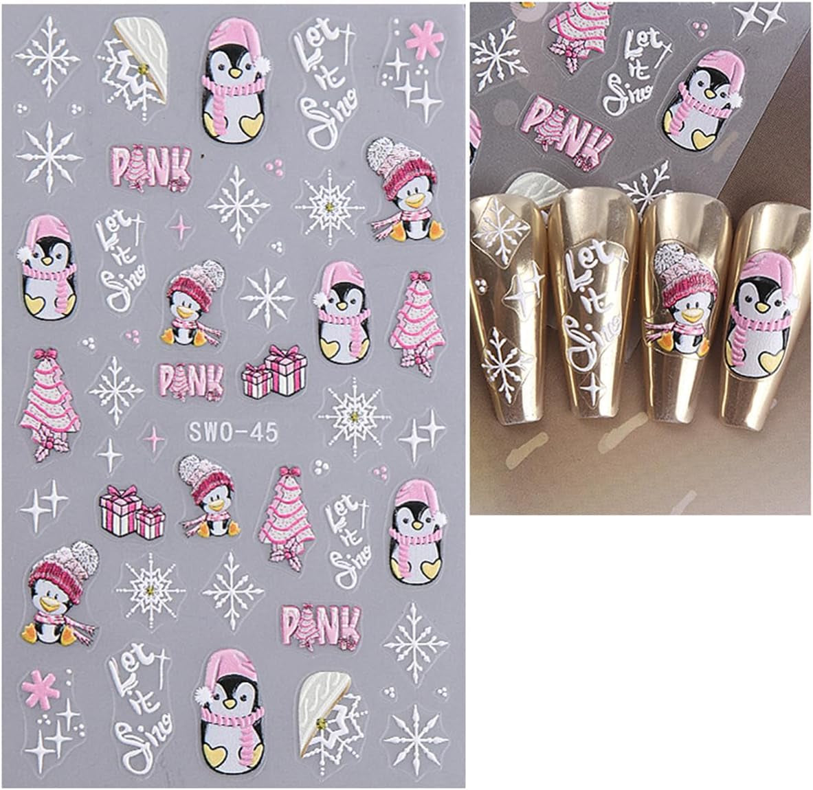 JMEOWIO Nagelsticker Weihnachten 6 Blatt Nail Art Sticker Selbstklebend Nagelaufkleber Schneeflocke Winter Urlaub Süß Dekoration Nageldesign Zubehör