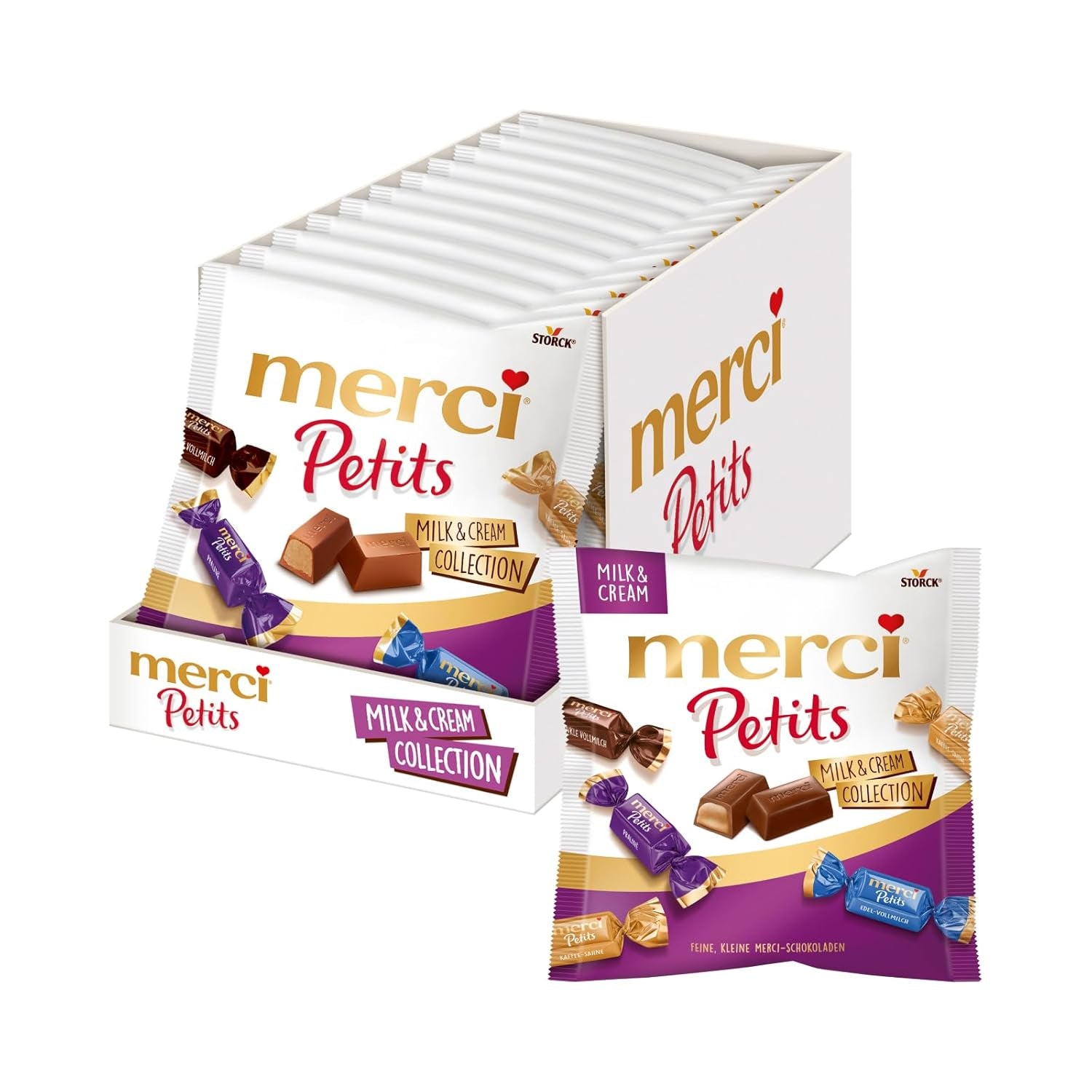 Merci Petits Coffee Cream - 12 x 125g - Piccole Praline di Cioccolato Bianco su Finissimo Cioccolato con Crema al Caffè - Praline di Cioccolato Confezionate Singolarmente