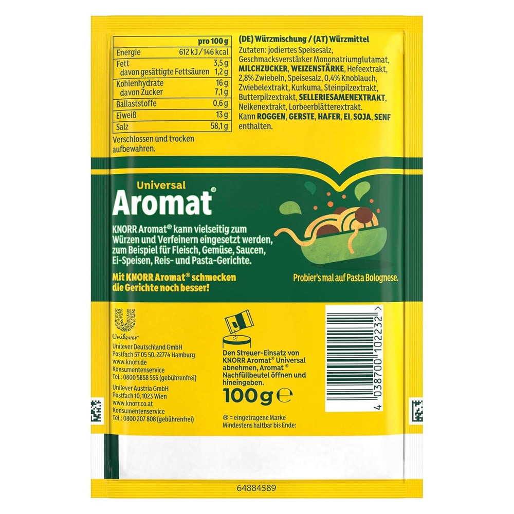 Knorr Würzmittel Nachfüllpackung Aromat Gewürzmischung zum Verfeinern von Speisen für schnelle Gerichte 100 g 1 pezzo