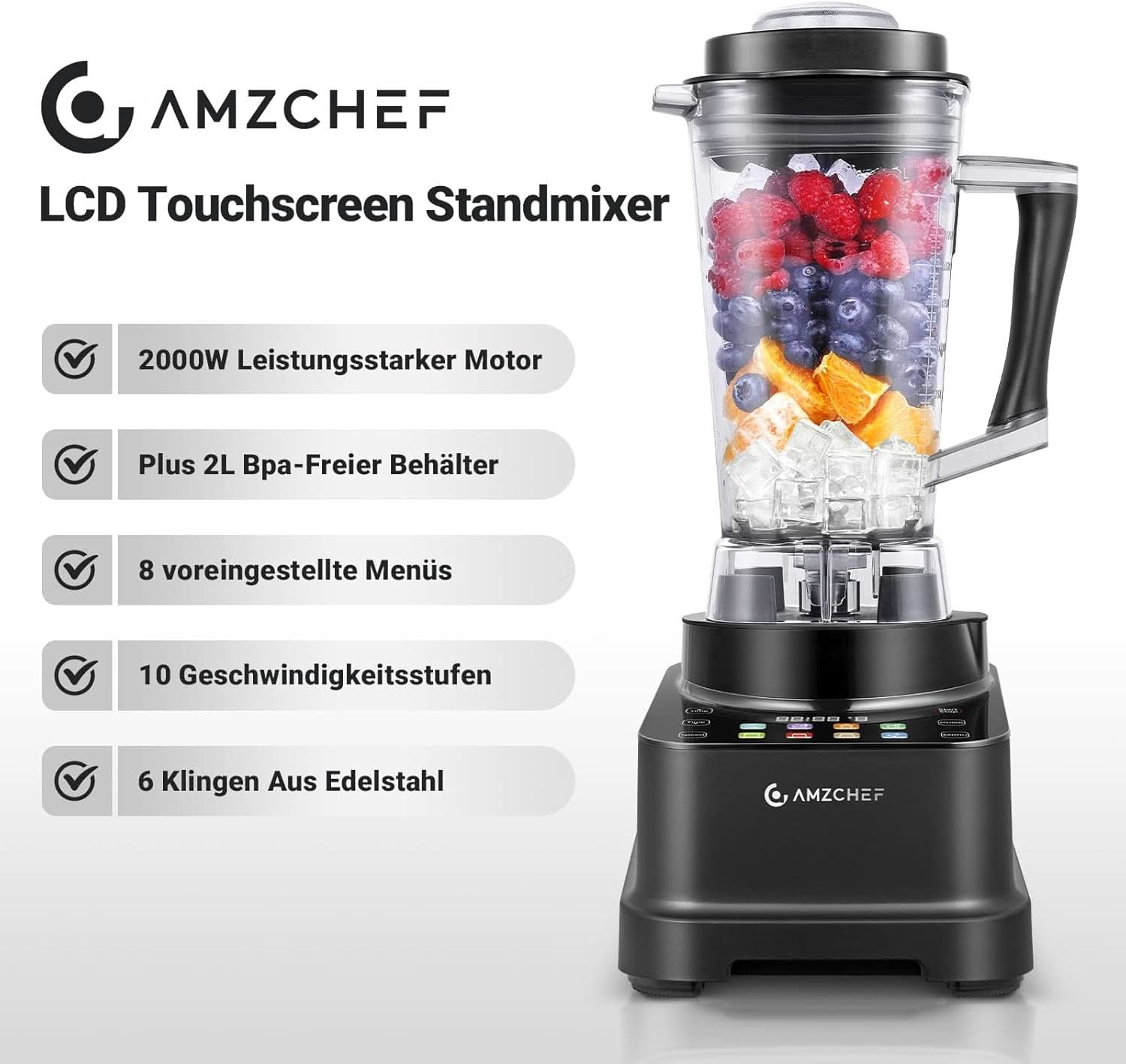 Blender AMZCHEF, 8 meniuri inteligente și 10 viteze, ecran tactil LCD Bucatarie Naty Shop