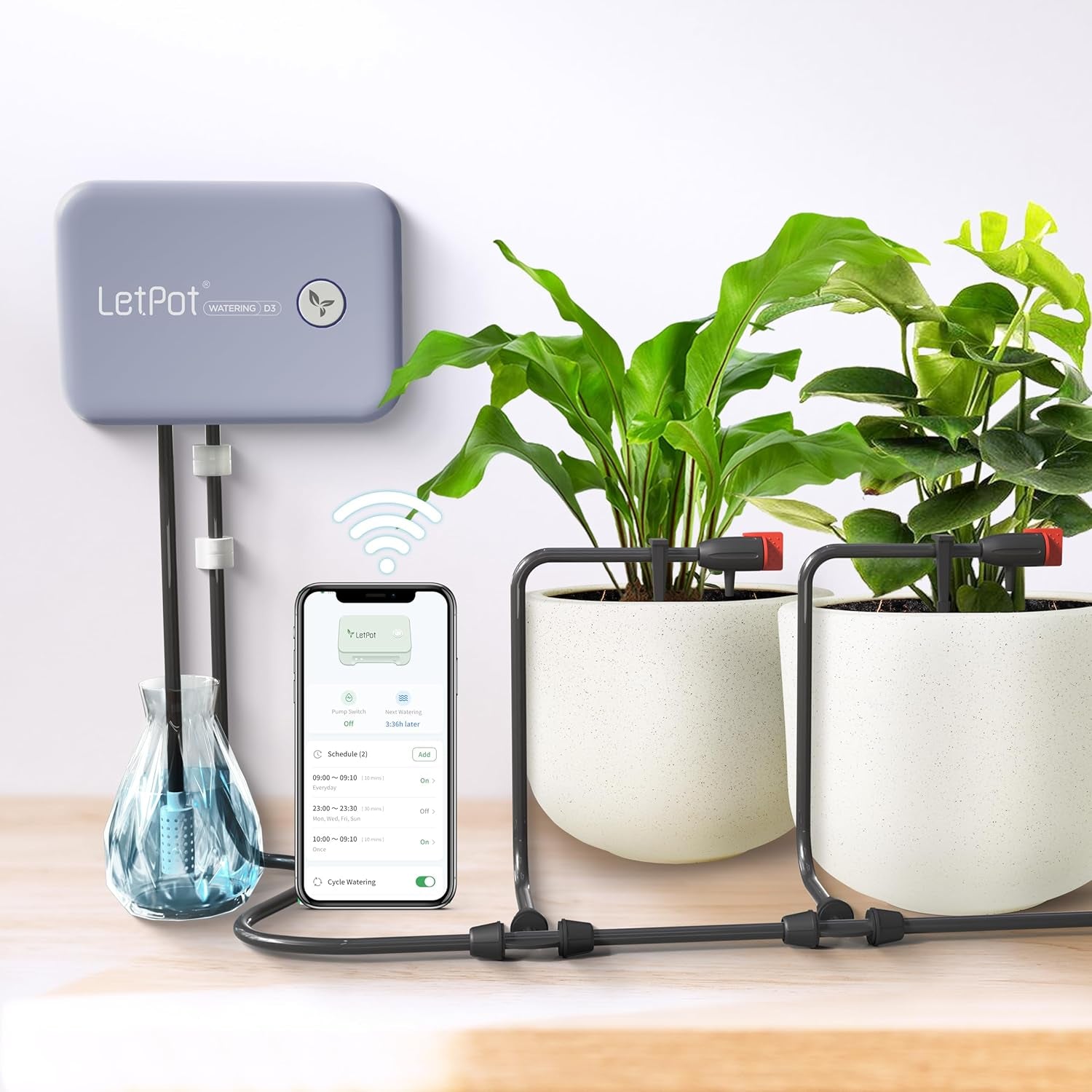 Sistema di irrigazione automatico per interni WiFi, sistema di irrigazione con telecomando tramite app per 10 piante in vaso, kit di irrigazione automatica a goccia, irrigazione per piante d'appartamento (Grigio) (Grigio, Gen-3)