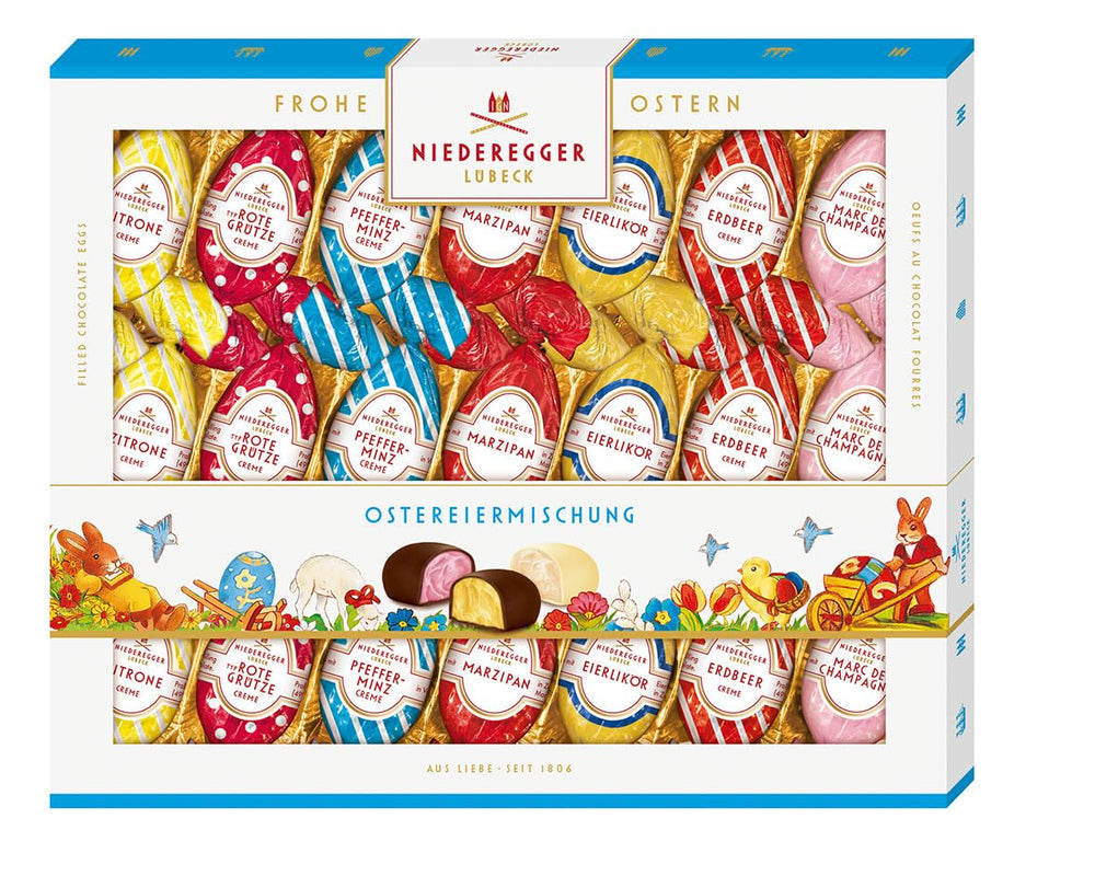Niederegger | Mix di uova di Pasqua | 1x262g | Uova di Pasqua con vari ripieni di marzapane e praline | Ricoperto di cioccolato fondente e bianco | Regalo di Pasqua