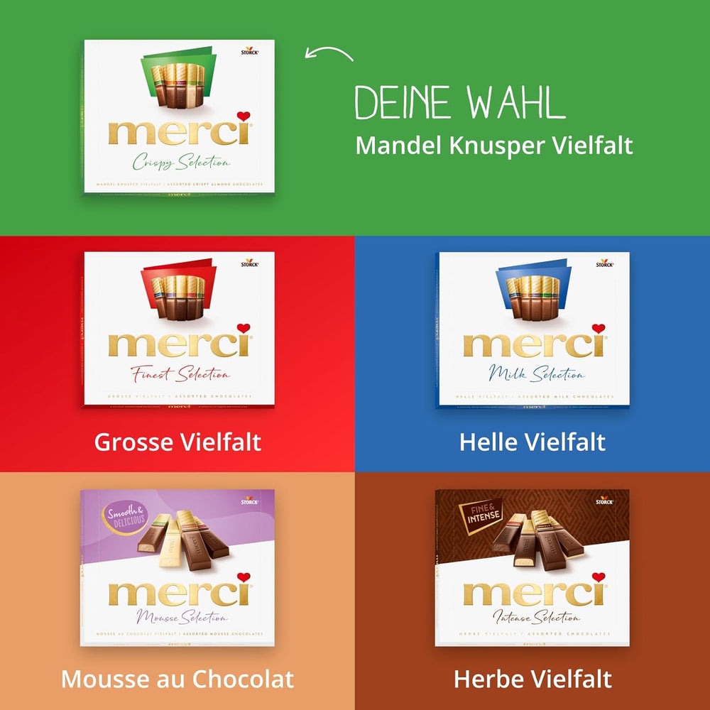 merci Finest Selection Varietà Mandorla Crunch – 1 x 250 g – Raffinate specialità con noci e cioccolato – Praline ripiene e vuote