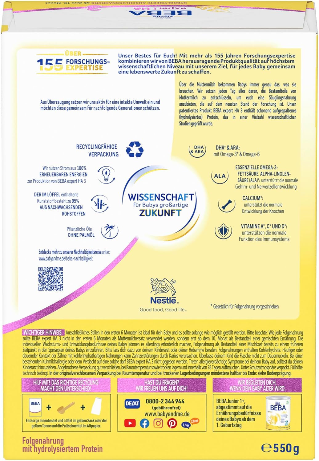 BEBA expert HA 3 Formula di continuazione idrolizzata, da 10 mesi, 1 confezione (1 x 550 g)