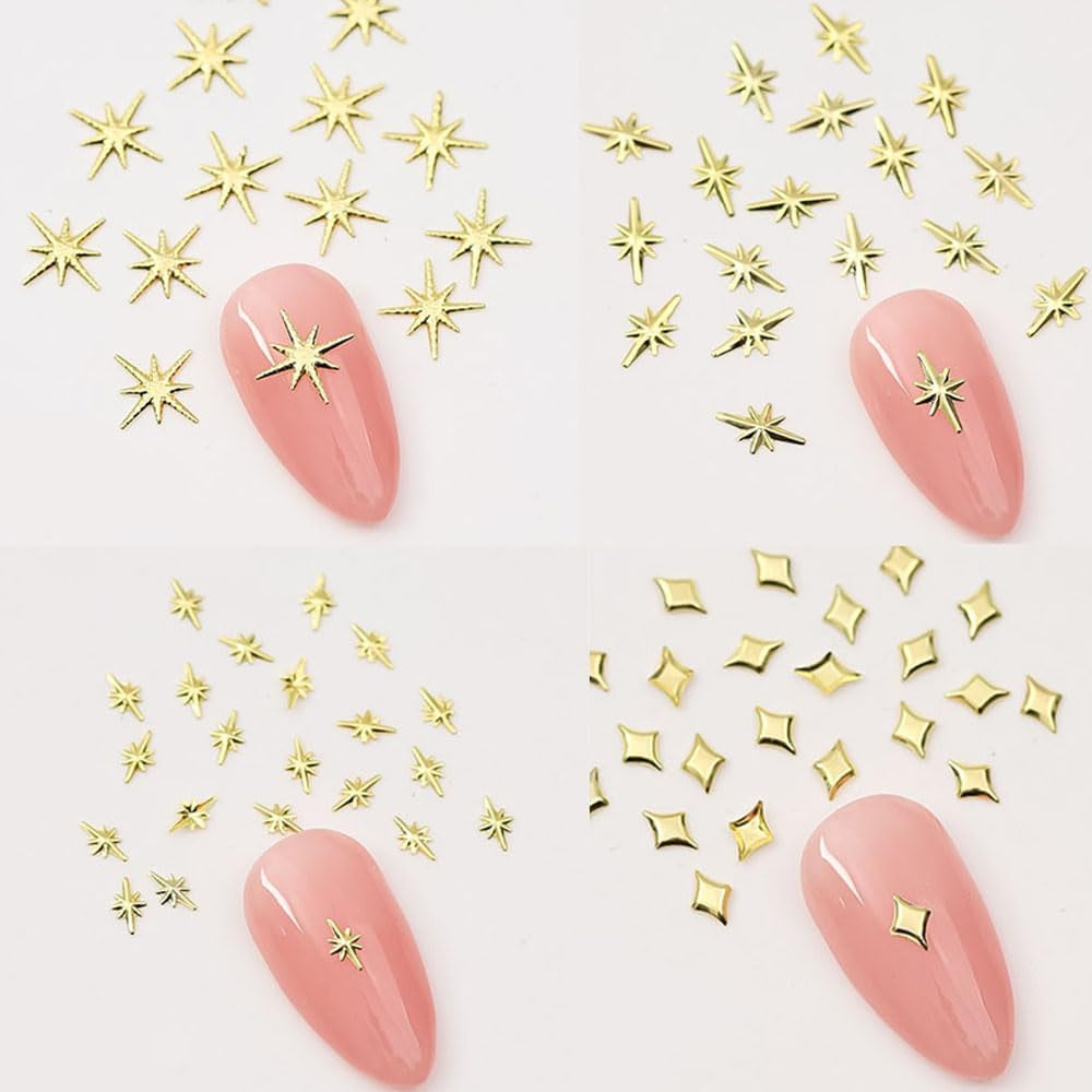 120 bucăți auriu-argintiu stele unghii farmece stele Y2K unghii metal stele unghii farmece dimensiuni mixte unghii șuruburi stea unghii design unghii artă farmece stele 3D unghii decorare unghii farmece accesorii unghii