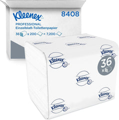 Hârtie igienică Kleenex cu o singură foaie 8408, hârtie igienică cu 2 straturi în pachete vrac, Fabricată din hârtie certificată Fsc, 36 pachete X 200 foi (7.200 foi)