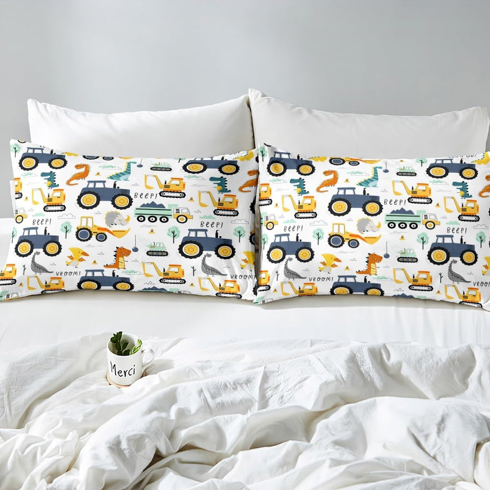 Jungen Cartoon Car Set biancheria da letto 135X200,Kinder Bau Fahrzeuge Tröster Abdeckung Für Kind Kleinkind Teens,Dinosaurier Bettbezug,Traktor Maschinerie Bagger Bettdecke Abdeckung,Lkw Autos Bettdecke Naty Shop