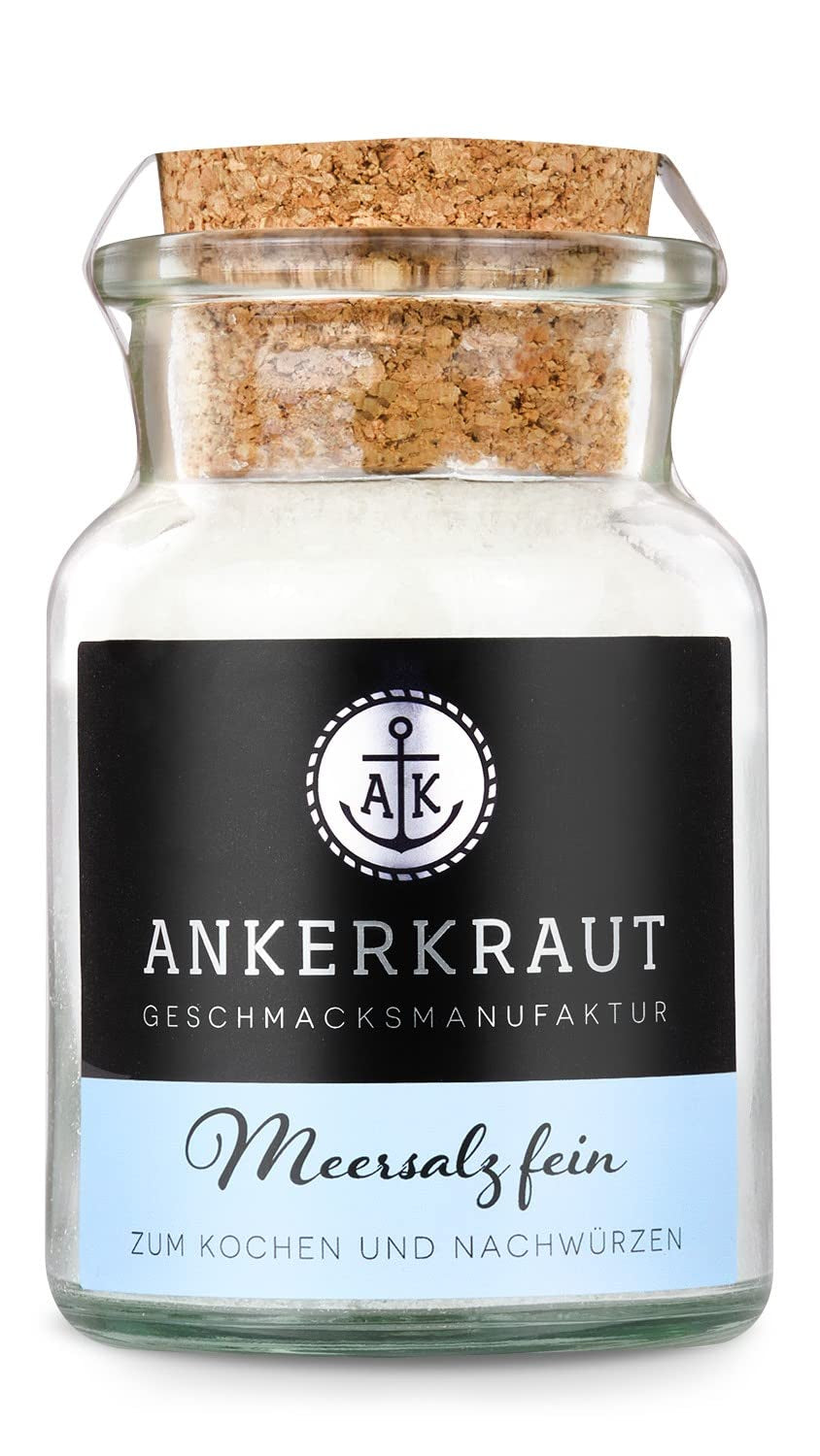 Ankerkraut Meersalz fine, reines Salz zum kochen und würzen, 170g im Korkenglas