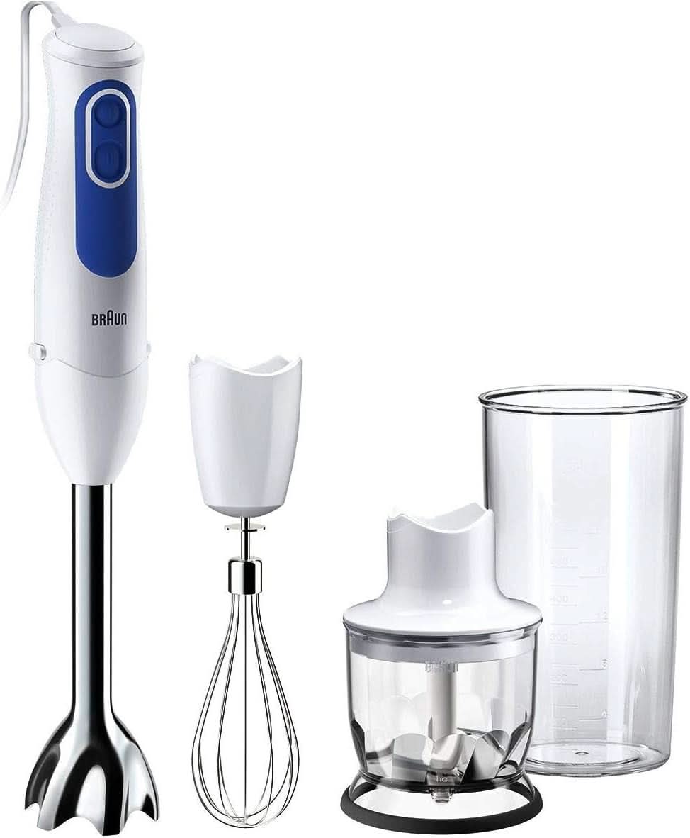 Braun Multiquick 3 MQ 3000 Smoothie+ Stabmixer – Purierstab Mit 2 Geschwindigkeiten, Powerbell plus e Splashcontrol-Technologie, 700 Watt, Inkl. 600 ml Mix-&Messbecher, Blu/Bianco Kitchen Naty Shop Mq3025 Frittata
