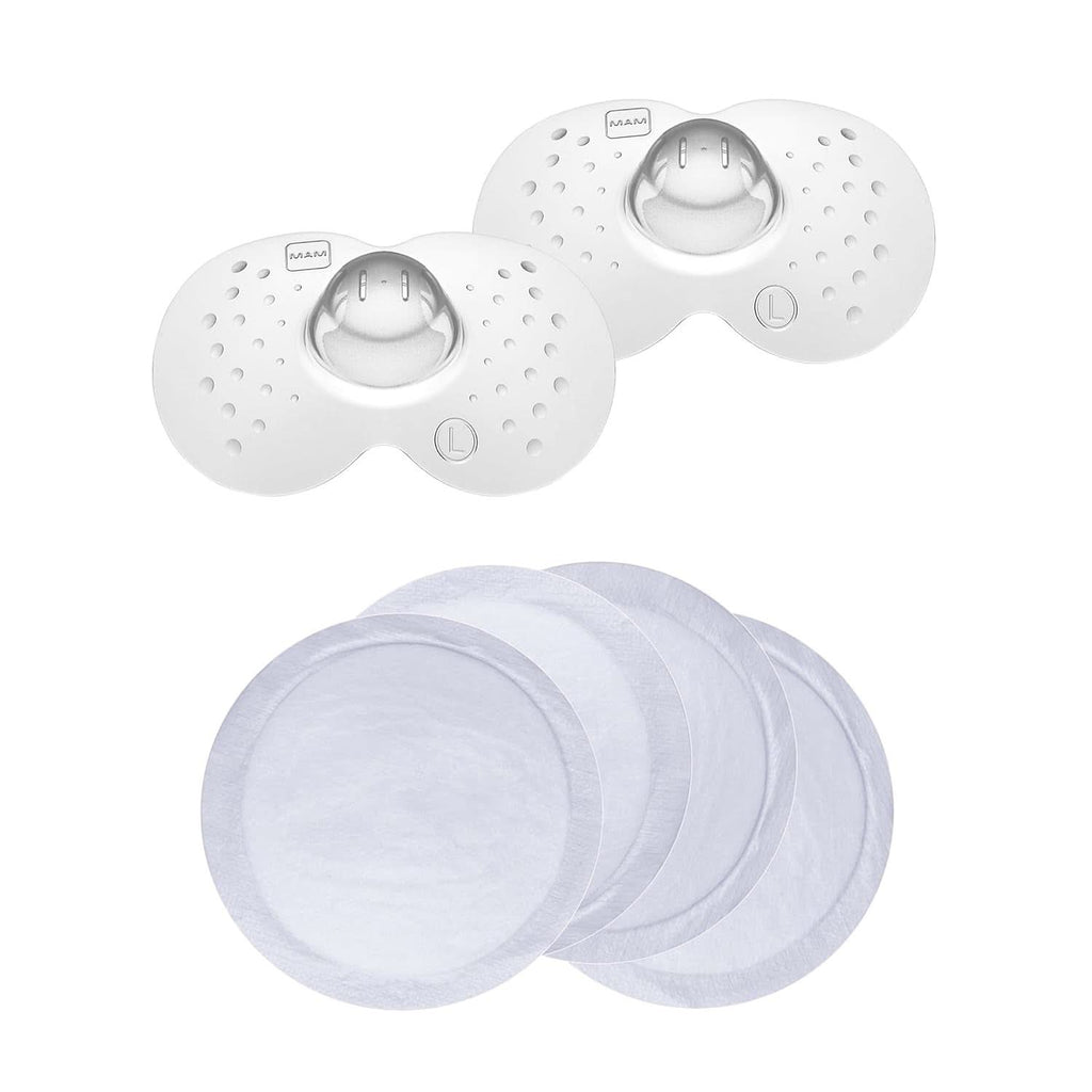 MAM Stillhütchen Größe M (Ø 20 Mm) Im 2Er-Set, Extra Weiche Brusthütchen Zum Schutz Beim Stillen, Brustwarzenschutz Für Maximalen Hautkontakt Zwischen Mutter Und Kind Accesorii Hrana si Alaptare Bebe Naty Shop Single Größe L + Stilleinlagen