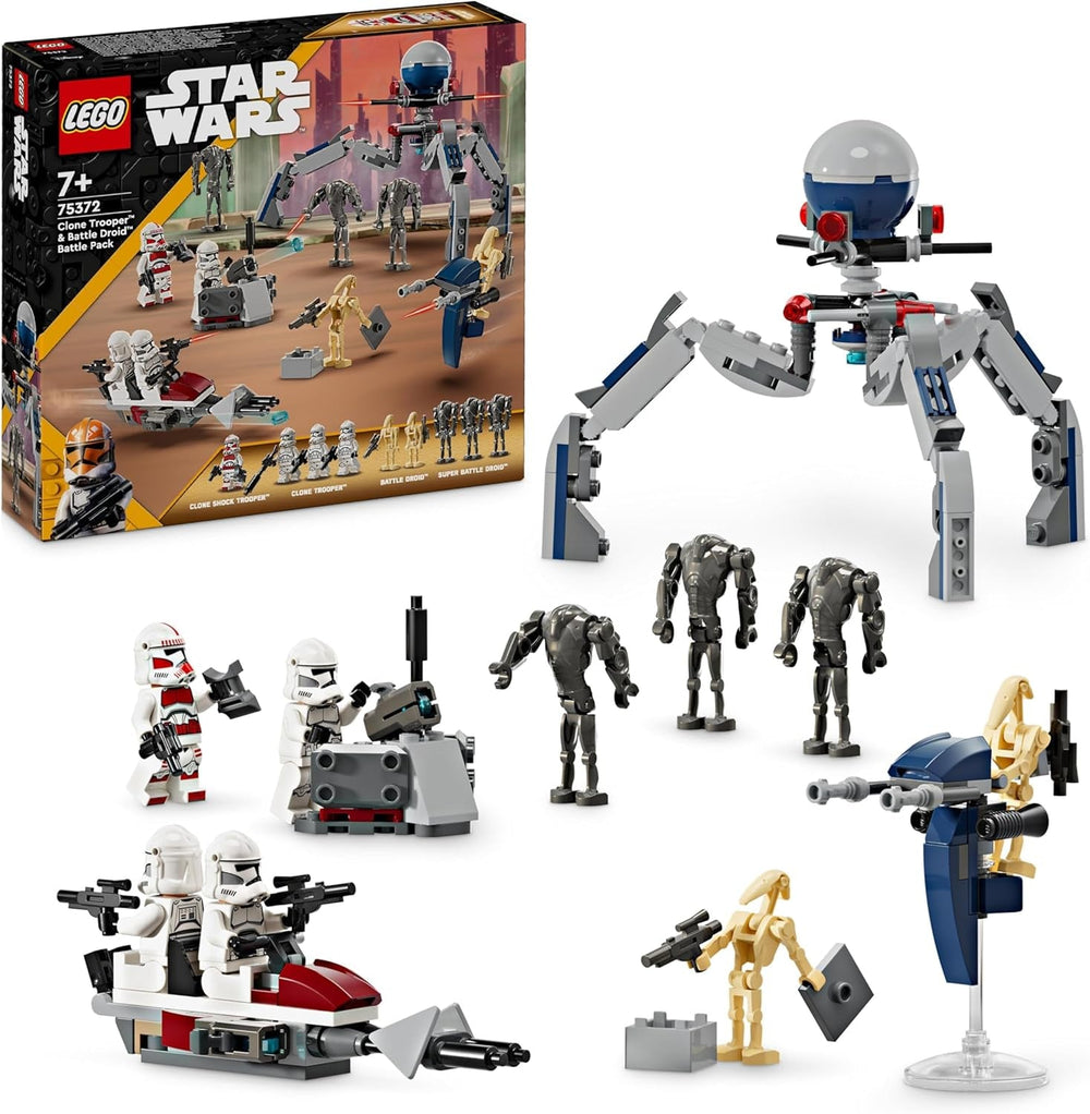 LEGO Star Wars 75372 Battle Pack Clone Trooper e Droide da battaglia, incl. 4 minifigure, 5 droidi e motocicletta speeder con shooter - Giocattolo da costruzione per ragazzi e ragazze dai 7 anni in su Set da costruzione Besuche den LEGO-Store Battle pack