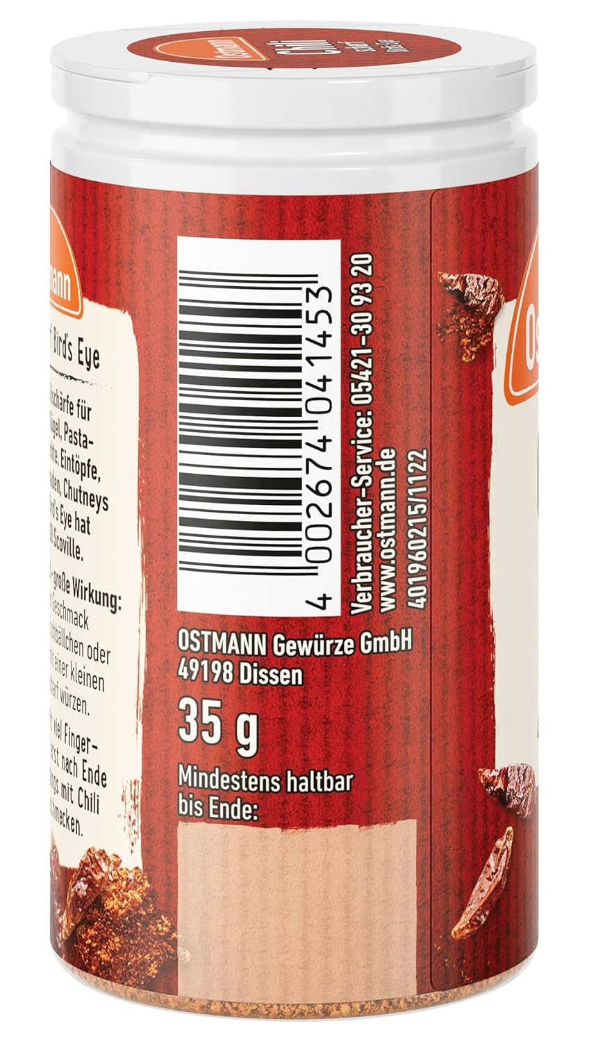 Ostmann Gewürze - Sciarpa al peperoncino Bird's Eye | Féurige Scharfe für Fleischgerichte und Eintöpfe | 35 g in Der Streudose