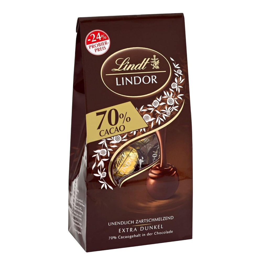 Lindt Chocolate LINDOR Double Chocolate Balls, Promoție | Pungă de 137 G Bomboane de Ciocolata Naty Shop Ciocolata neagra 70%