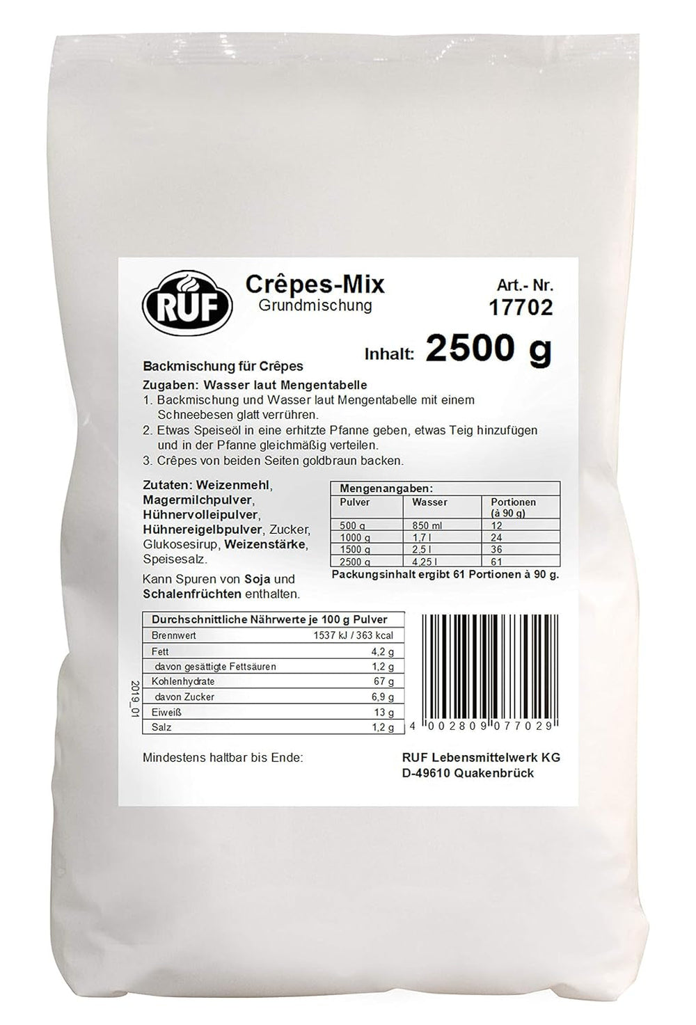 RUF Waffel-Mix, Großpackung, Grundmischung Zur Herstellung Von Waffeln Im Waffeleisen, Für Großküchen, Kantinen, Hotels Und Restaurants, 1 X 2500G Mix per cuocere e cucinare Naty Shop Crêpesteig Single