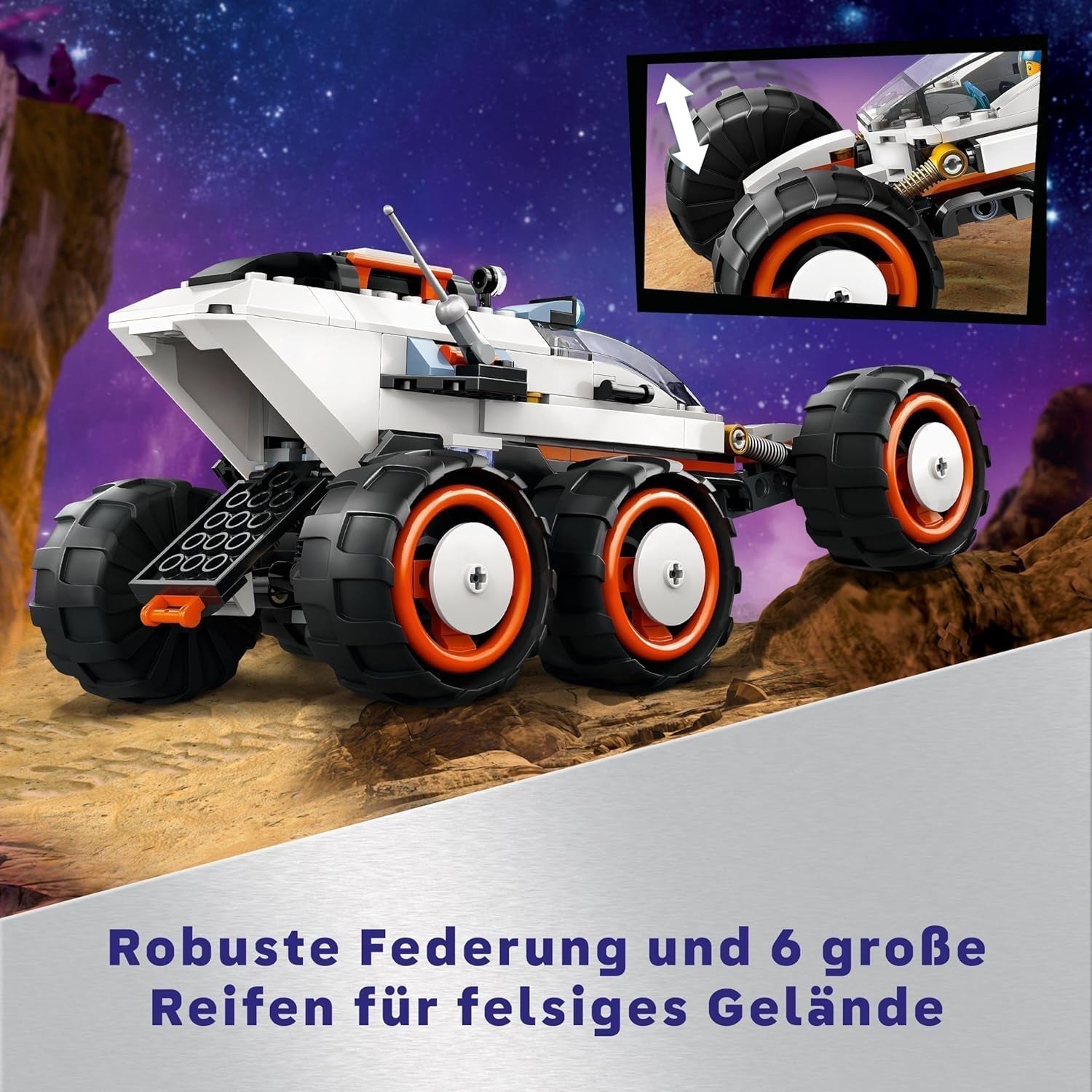 LEGO City Space Rover cu extratereștri, set de mașină cu figurine robot și extratereștri, cadou de ziua de naștere pentru băieți și fete de la 6 ani, cu 2 minifigurine și un set de planete 60431 Seturi de constructie Besuche den LEGO-Store
