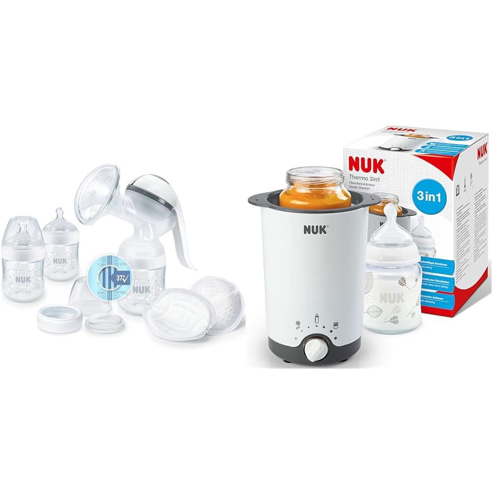 Tiralatte manuale NUK Nature Sense | Set da allattamento con tiralatte manuale, biberon e coppette assorbilatte Ultra Dry Comfort | 6 pezzi Accessori Alimentazione e Allattamento Bebe Naty Shop Confezione con scaldabiberon Con controllo della temperatura