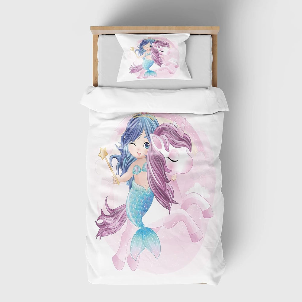 Lenjerie de pat pentru fetite, diverse modele specifice, microfibre din poliester Lenjerie de pat - copii Naty Shop Unicorn A 155X220 Cm