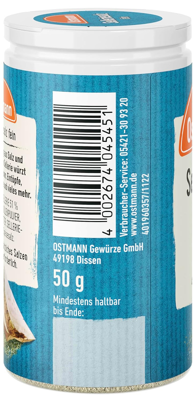 Ostmann Gewürze - Celeriesalz | Zum Verfeinern zährlicher herzhafter Gerichte | Riciclabile, riutilizzabile Streudose | 50 g in un colino