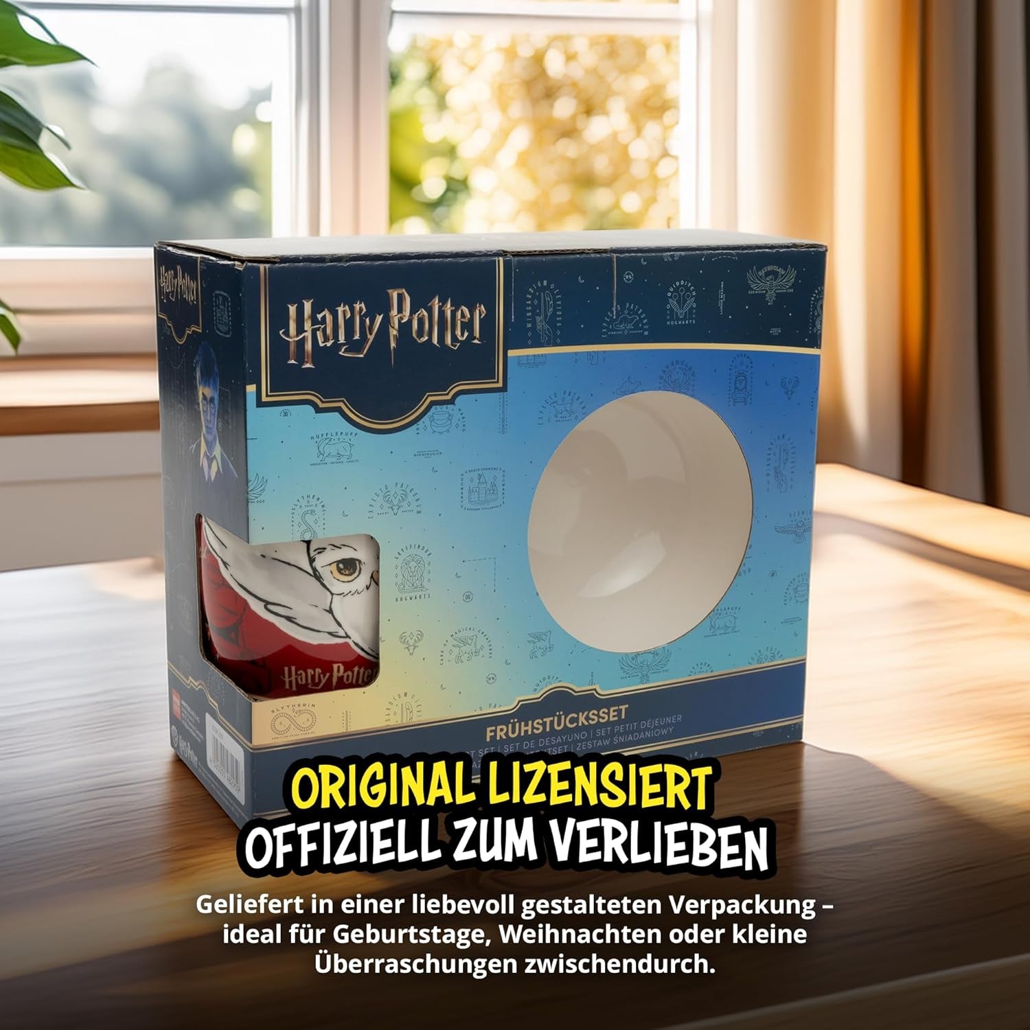 Set de veselă Harry Potter, 3 piese, roșu, set de mic dejun din porțelan cu farfurie Ø 19 cm, cană 220 ml și bol 330 ml, set de veselă