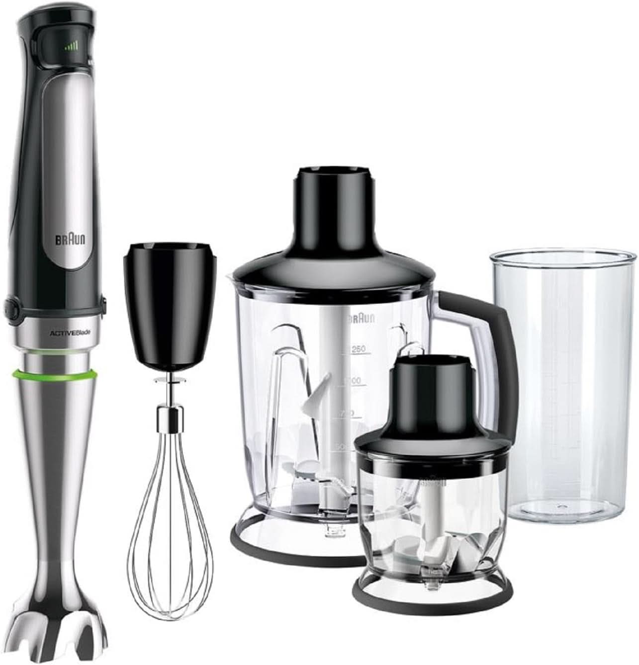 Braun Multiquick 7 MQ 7035X Stabmixer - Purierstab Mit Abnehmbarem Edelstahl Mixfuß Mit Activeblade Technologie Zum Pürieren Der Härtesten Ingredient, Inkl. Set 3-Teiliges Zubehör, 1000 Watt, Schwarz Kitchen Naty Shop Schwarz Standmixer-Aufsatz