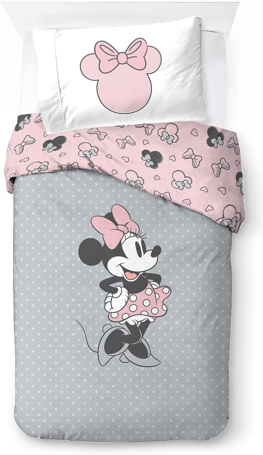 Biancheria da letto per bambini, unisex, principesse e supereroi, 100% cotone Biancheria da letto - bambini Naty Shop Grigio - Minnie Mouse 135X200/50X70 (2 Pezzi)
