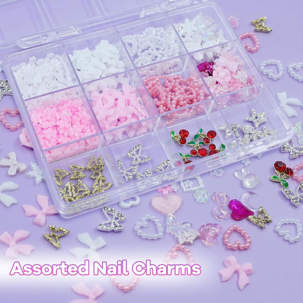 3D Anhänger Mit Schmetterlings Kirschstern Nagel Edelsteinen Mit Pinzette, Schleifen, Herz, Blume, Nagel Strassanhänger Für Maniküre, Diy-Bastelzubehör