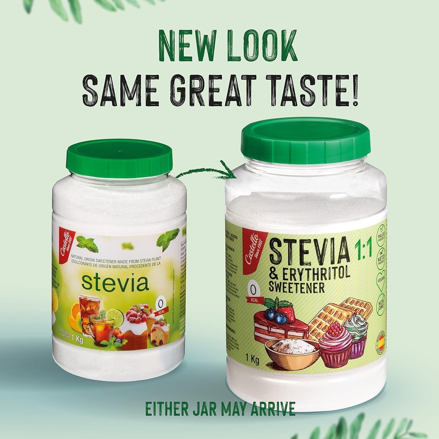 Stevia + eritritolo 1:1 sostanza nutriente | 1G = 1GZucker | 100% Zuckerersatz naturale - 0 Kalorien - 0 Glykämischer Index - Keto und Paleo - 0 Netto-Kohlenhydrated - Kein GVO - Castello since 1907-1 Kg Dolcificanti Naty Shop