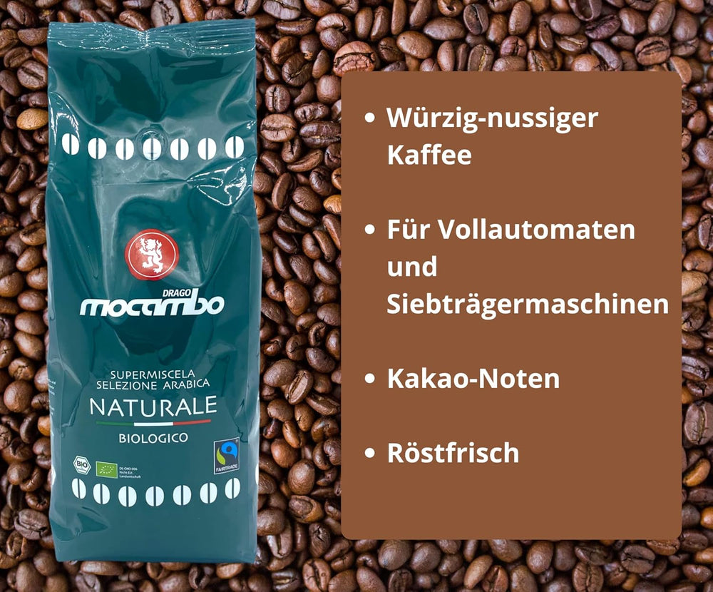 Mocambo Naturale Biologico Fairtrade Verde Inchis 1000g | 70% Arabica, 30% Robusta | Cafea picant și cu nuci | DE-ÖKO-006