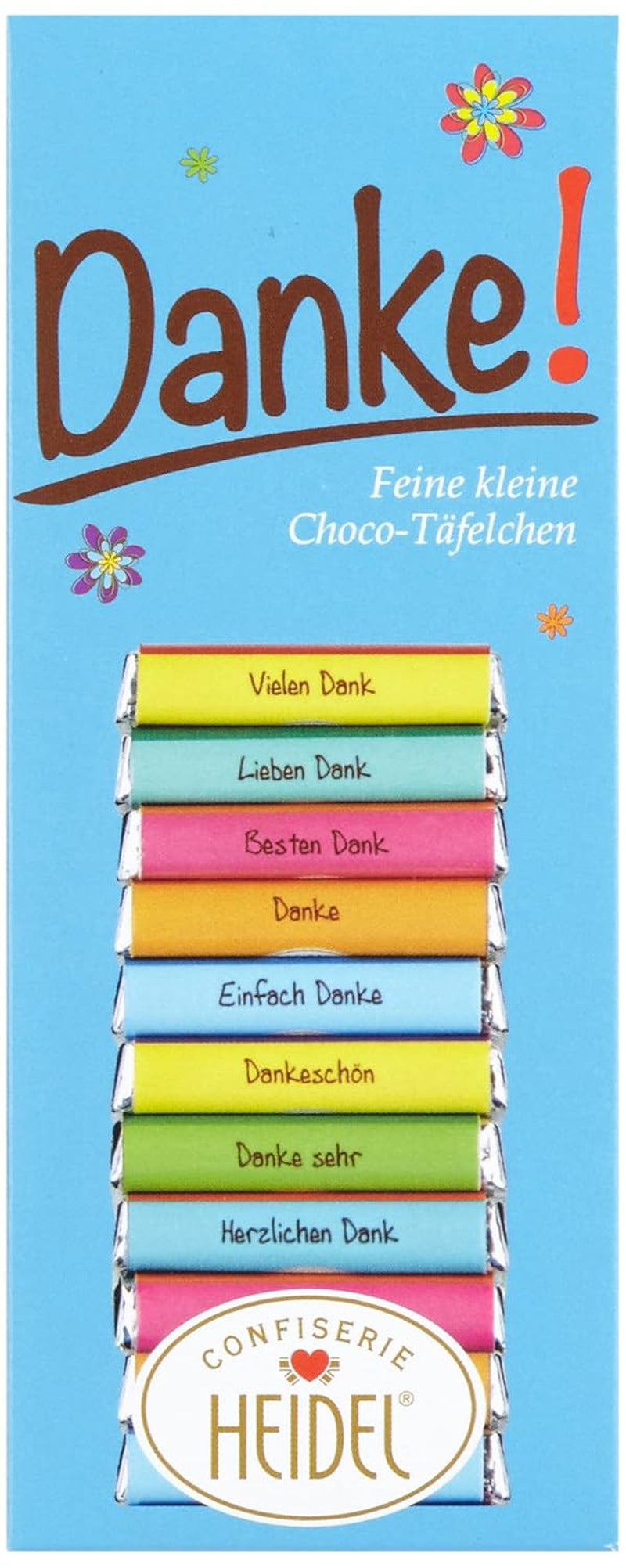 Heidel Thank You tavolette di cioccolato al latte 3x80g, 16 mini-barrette da 5g per confezione, Varie espressioni di gratitudine, Squisita idea regalo