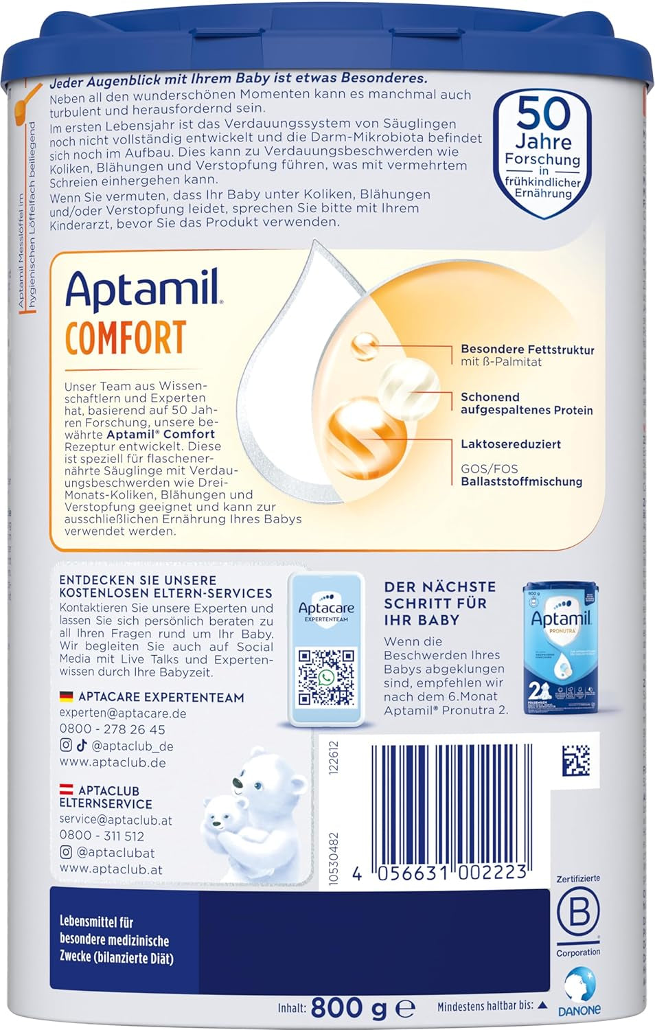 Aptamil Comfort - Formula speciale dalla nascita - 1 x 800 g