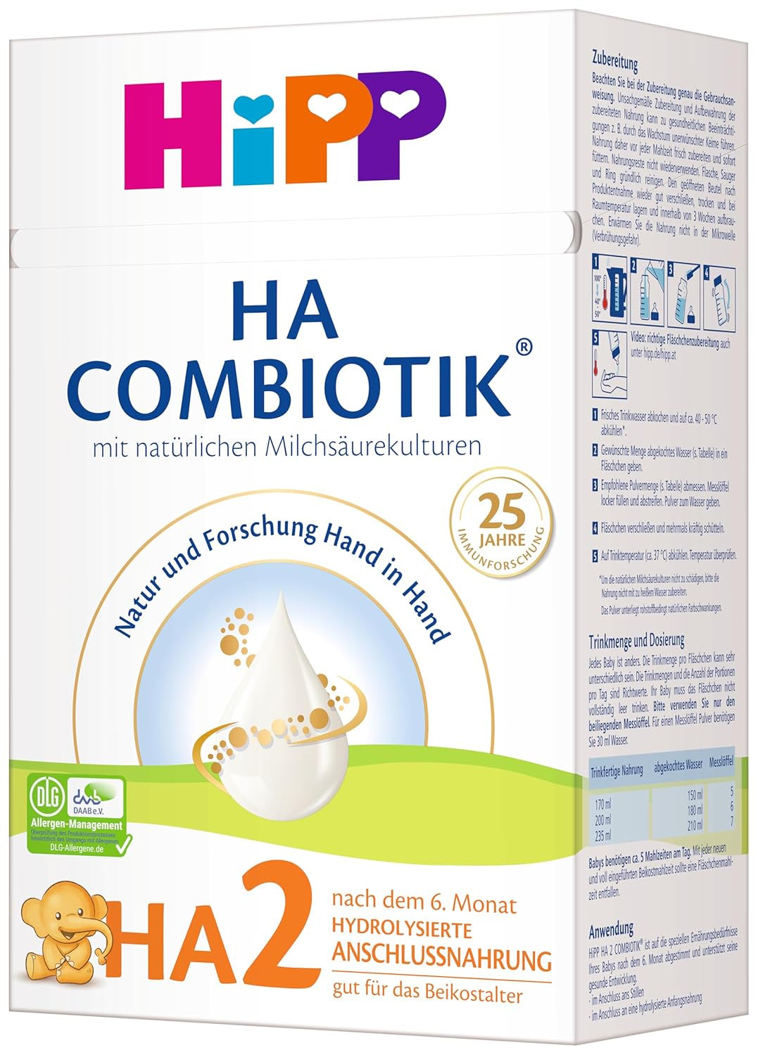 HiPP HA 2 Combiotik (4 x 600 g) - Formula di follow-up dopo 6 mesi, con colture naturali di acido lattico, preziose fibre alimentari (GOS), Omega-3, proteine ​​idrolizzate per sistemi immunitari sensibili