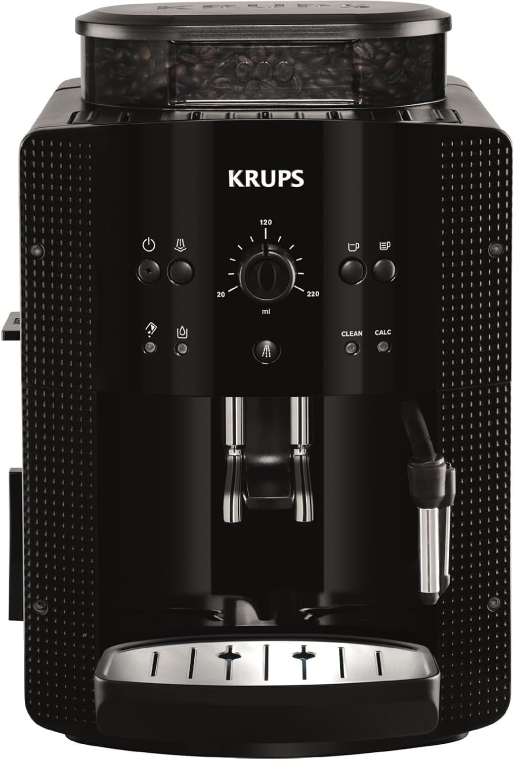 Espressor automat KRUPS Arabica Picto, design compact, utilizare ușoară, control rotativ intuitiv reglabil, spumator de lapte, funcție pentru 2 căni, espressor, negru, EA810870