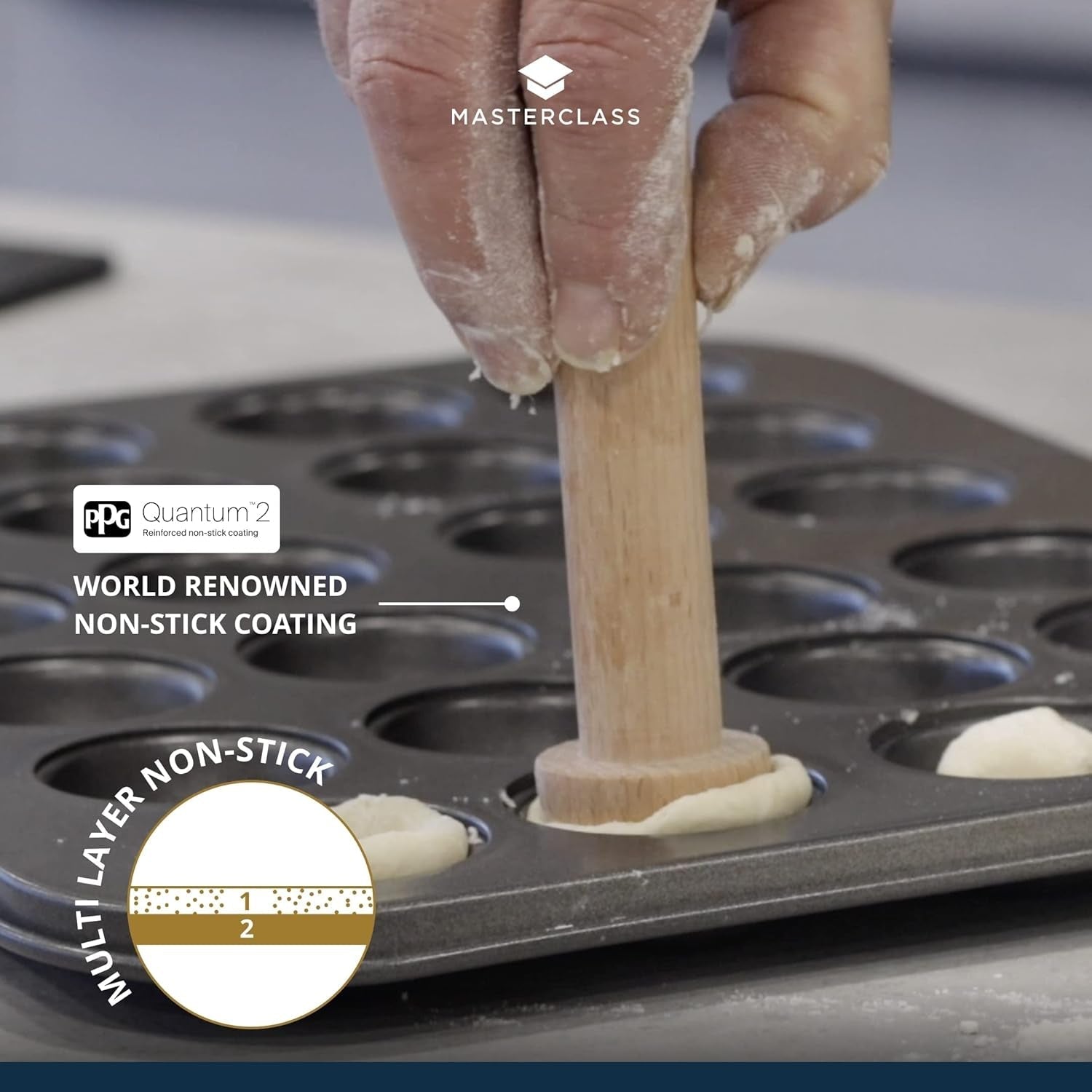 Masterclass Mini Stampo per Crostata 24 Fori Spessore 1 mm Acciaio al Carbonio Resistente 35x27 cm Grigio Naty Shop