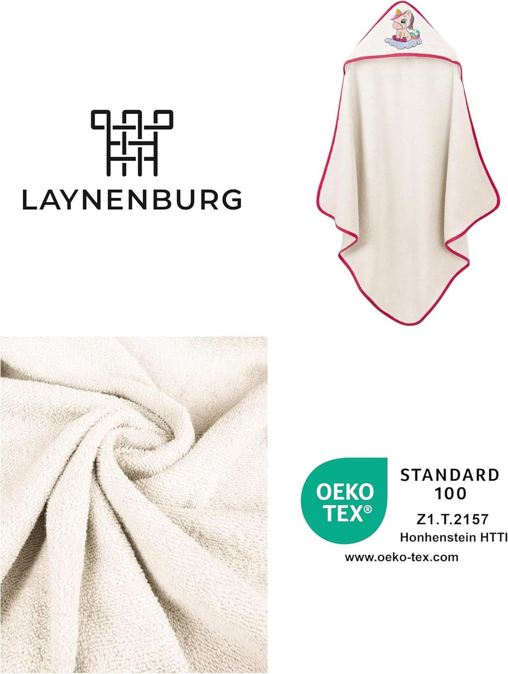 LAYNENBURG Asciugamano con cappuccio Premium Baby, 100% cotone - Oeko TEX, 80 x 80 cm Mamma e Bambino Naty Shop