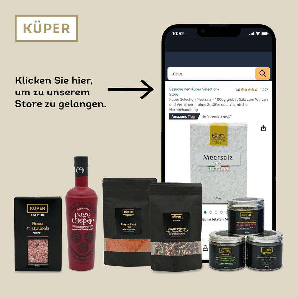 Küper Selection 1000g Kristallsalz rosa fein - rosa Speisesalz zum Würzen und Verfeinern - 100% sale naturale