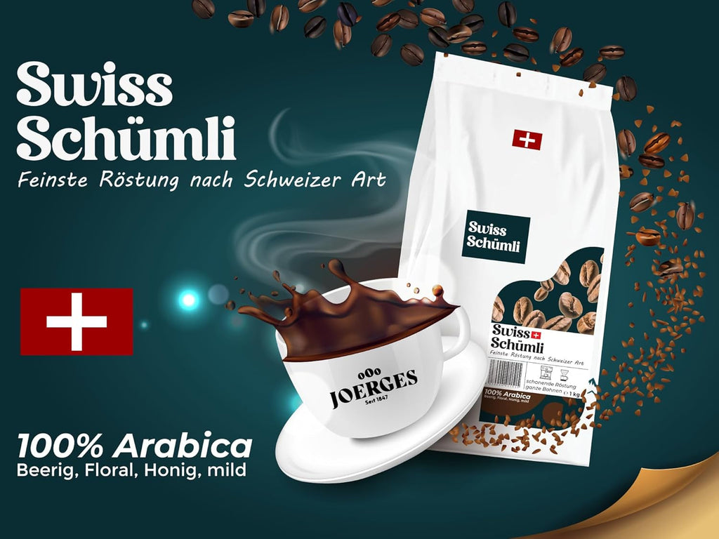 Schwiizer Schüümli Swiss Schümli boabe de cafea 1kg, intensitate 2/5, aciditate 1/5 - pentru adevărata plăcere a cafelei Cafea Naty Shop