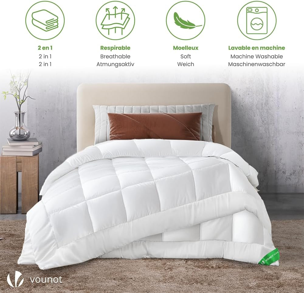 VOUNOT Duvet 155X200Cm, 4 Seasons Winter Duvet Set de 2 500GSM, constând din 2 plăpumi înnodate împreună Adaptable Duvet pentru vară și iarnă, Oeko-Tex Standard Plapumi si pilote Naty Shop