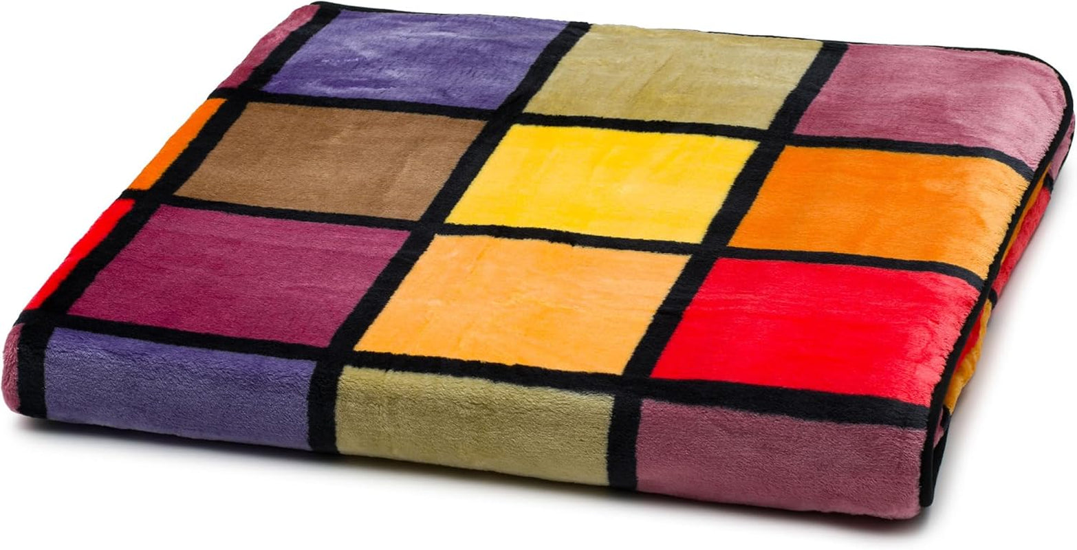 Gözze - Coperta morbida e confortevole, sensazione cashmere, peso tessuto pesante 500 G/M², Antigua, 150 X 200 Cm - Senape/Nero/Bianco Besuche den Gözze-Store Beds and Covers Arancione/Rosso/Giallo