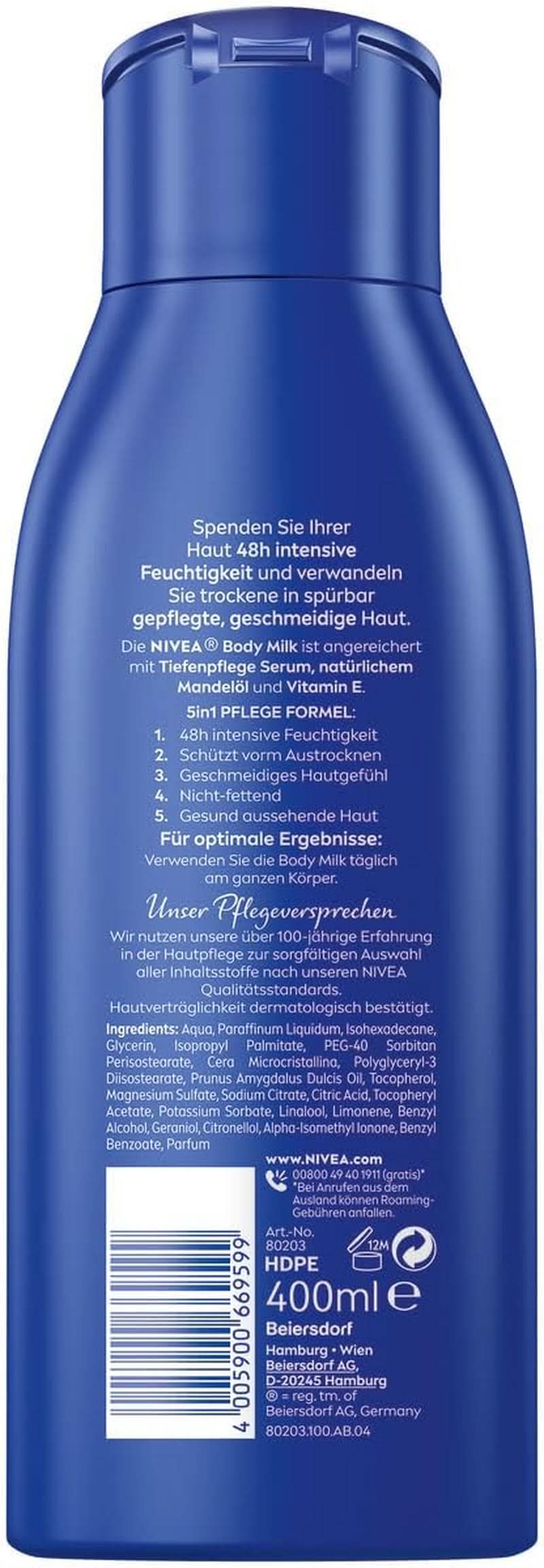 NIVEA Rich Body Milk, crema corpo nutriente intensiva con olio di mandorle, 400 ml Doccia e bagno Naty Shop