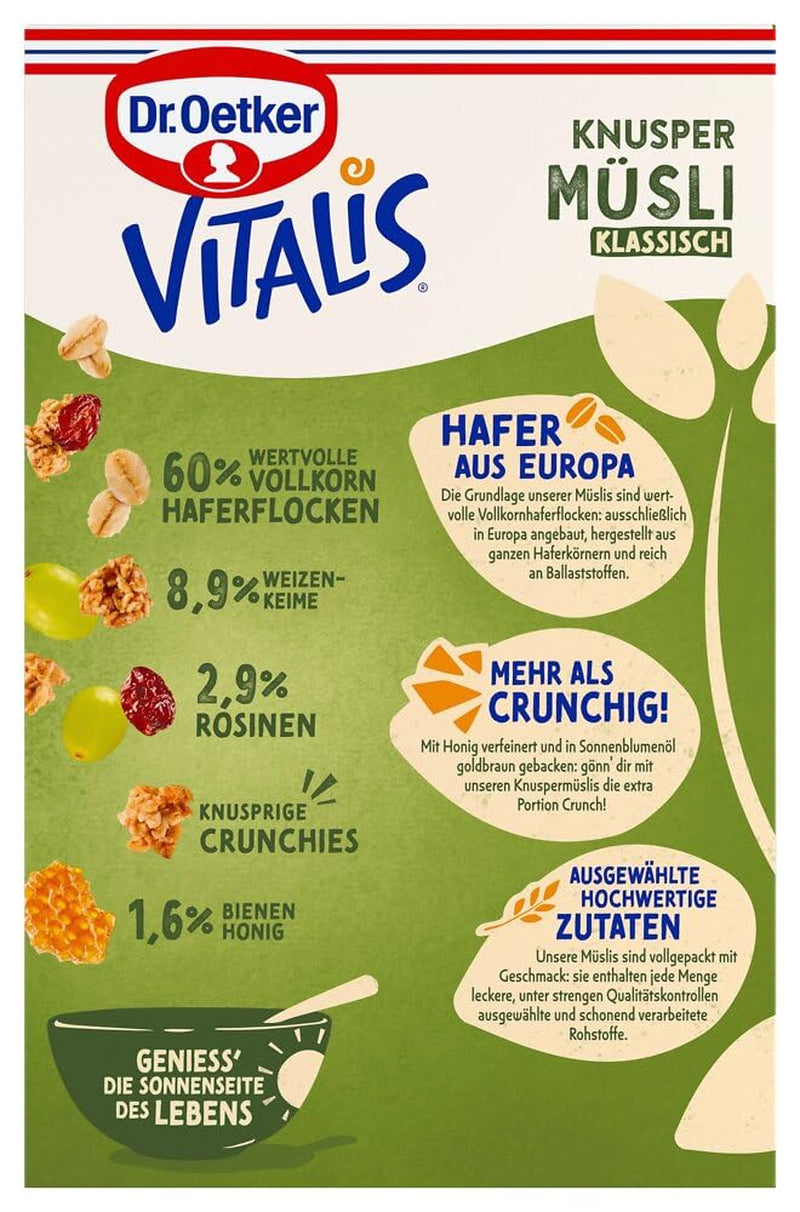 Dr. Oetker Vitalis Classic Crispy Muesli: confezione grande di muesli croccanti per la colazione con uvetta, 1 confezione, 1,5 kg