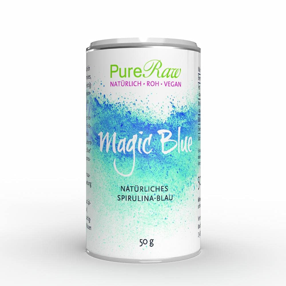 Colorant alimentar natural albastru pudră Magic Blue Spirulina (vegan crud) Albastru închis până la albastru deschis pastel - Colorant alimentar pudră cu alge ficocianină - Colorant alimentar natural | Pureraw 5G